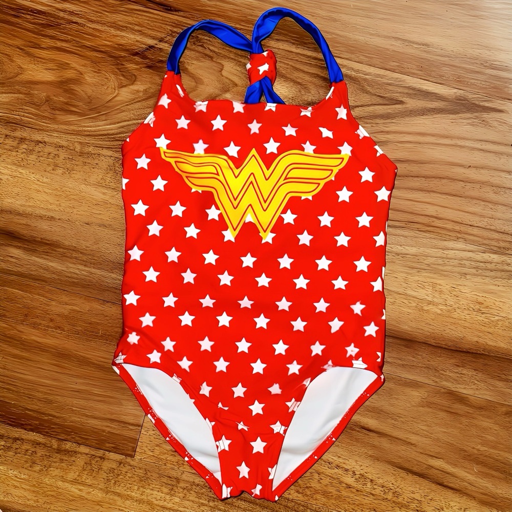 Red Star Pattern Swimsuit with Yellow Emblem Toddler Girls Size 3T
